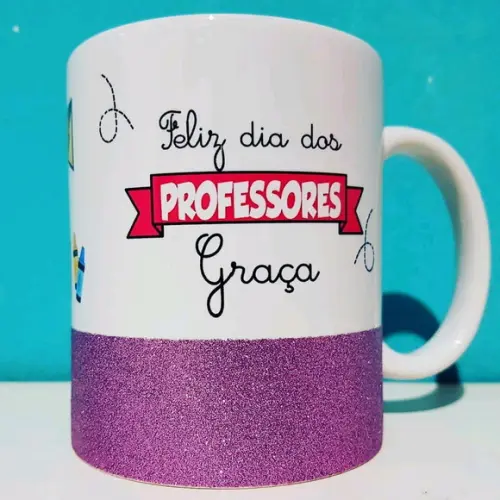 Caneca Personalizada dos Professores com Tarja Gliter