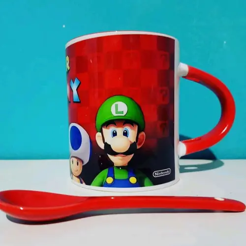 Caneca Super Mario com Colher Personalizada