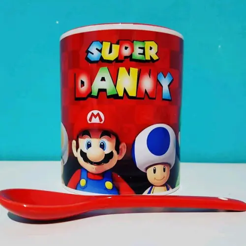 Caneca Super Mario com Colher Personalizada