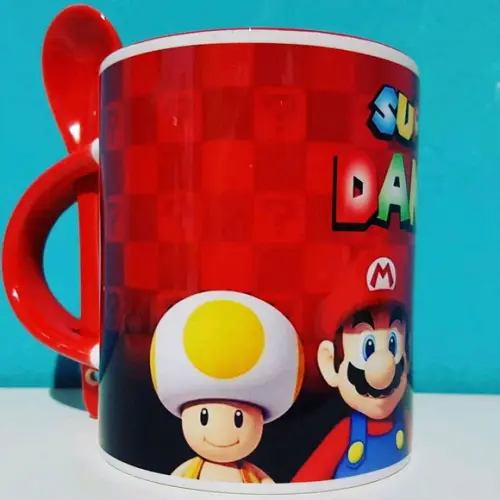Caneca Super Mario com Colher Personalizada