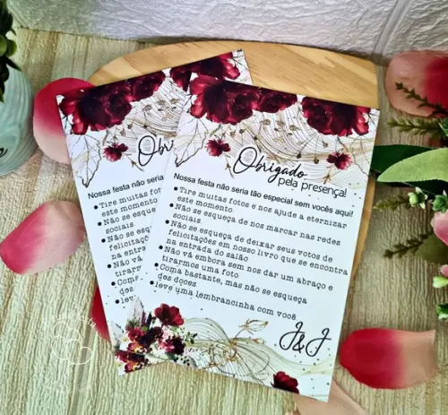 Cartao de Agradecimento de Mesa Personalizado para Casamento