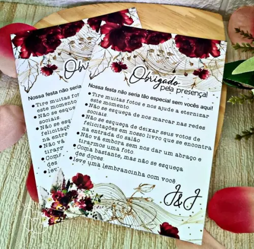 Cartao de Agradecimento de Mesa Personalizado para Casamento