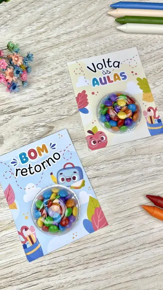 Cartões com Blister Volta as Aulas (com M&m)