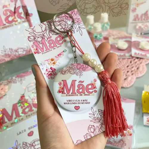Chaveiro Espelho com Tag Personalizada Dia das Mães