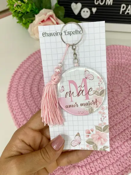Chaveiro Espelho com Tag Personalizada Dia das Mães