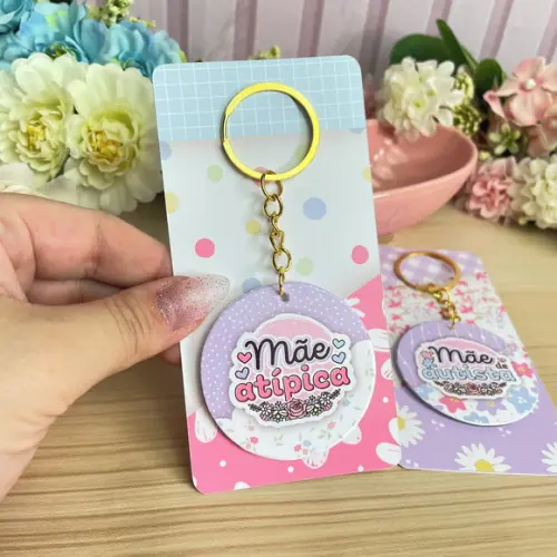 Chaveiro Espelho com Tag Personalizada Dia das Mães