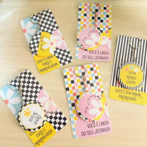Chaveiro Espelho com Tag Personalizada Dia das Mulheres