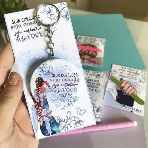 Chaveiro Espelho com Tag Personalizada Dia das Mulheres