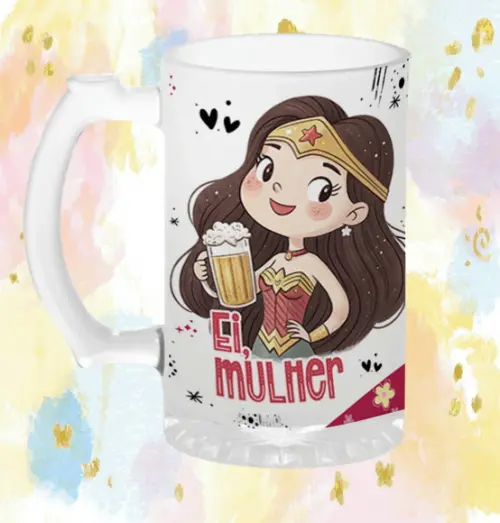 Kit Caneca de Chopp para o Dia da Mulher (vidro Jateada)