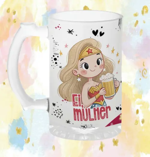 Kit Caneca de Chopp para o Dia da Mulher (vidro Jateada)