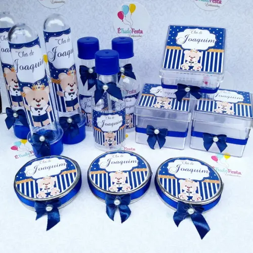 Kit Festa Ursinho Príncipe Personalizado Chá de Bebê 40 itens