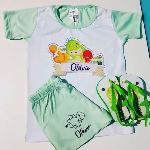 Kit de Dormir Pijama e Chinelo- Dinossauro Baby