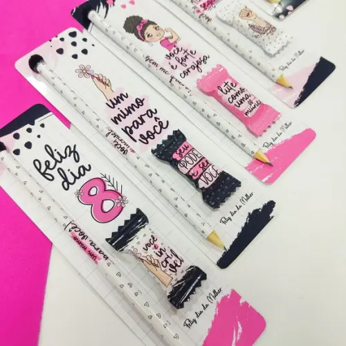 Lápis com Bala na Tag Personalizado Dia da Mulher