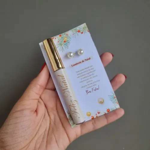 Lip Gloss Labial + Brinco Personalizado Natal