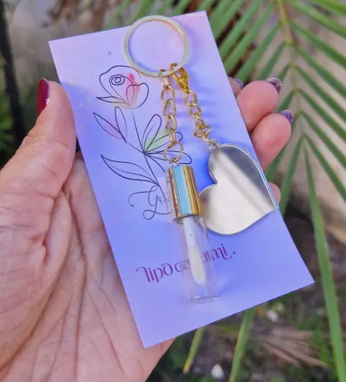 Mini Lip Gloss com Chaveiro + Espelho Inclui Cartão