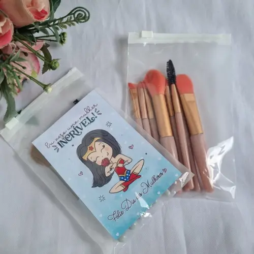 Pincéis de Maquiagem com Estojo Transparente Dia da Mulher