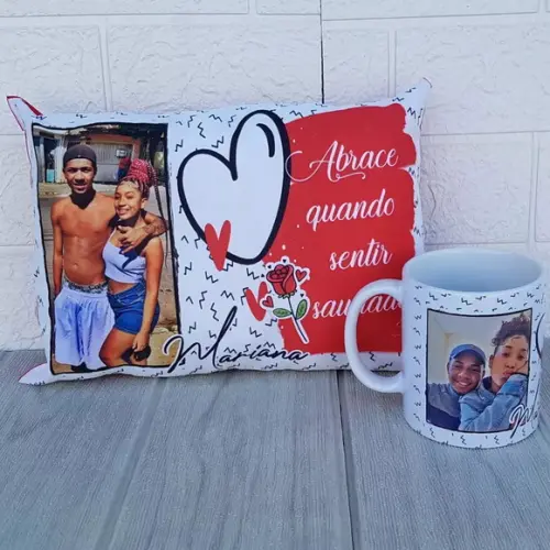 Presente Namorados Almofada + Caneca com Foto