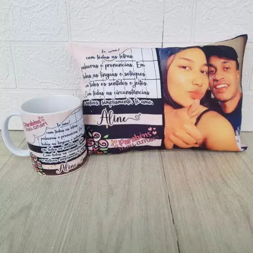 Presente Namorados Almofada + Caneca com Foto