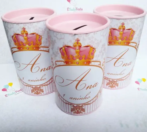 Cofrinho personalizado Realeza / Coroa rosa