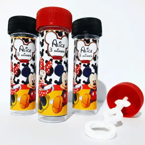 Frasco bolinha de sabão personalizado Minnie e Mickey