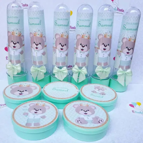 Kit Chá de Bebê personalizado Ursinho de coroa - Verde