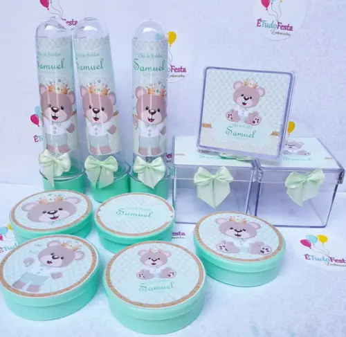 Kit Chá de Bebê personalizado Ursinho de coroa - Verde