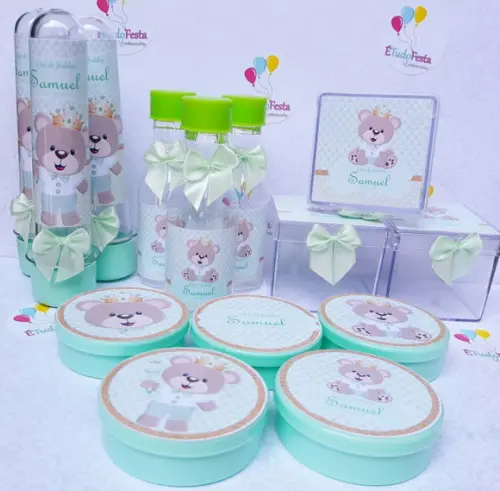 Kit Chá de Bebê personalizado Ursinho de coroa - Verde