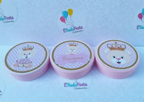 Latinha personalizada Ursinha de coroa - Rosa