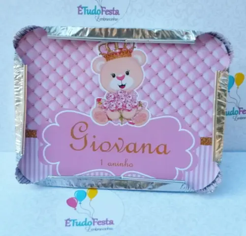 Marmitinha personalizada Ursinha de coroa - Rosa