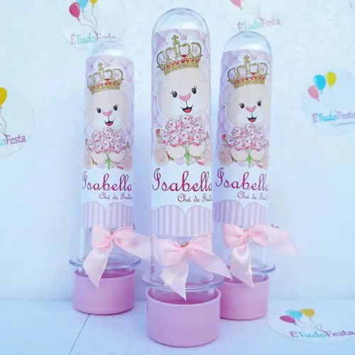 Tubete personalizado Ursinha de coroa - Rosa