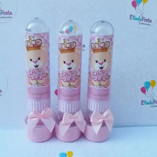 Tubete personalizado Ursinha de coroa - Rosa