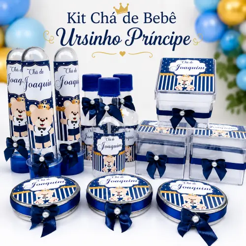 Kit Festa Ursinho Príncipe Personalizado Chá de Bebê 40 itens Luxo