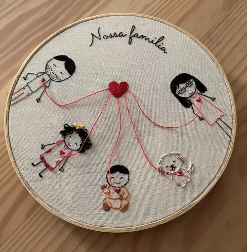 Quadro bordado famiLINHA