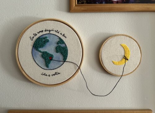 Quadro Bordado te amo até a lua