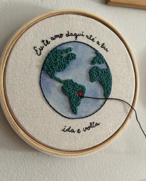 Quadro Bordado te amo até a lua