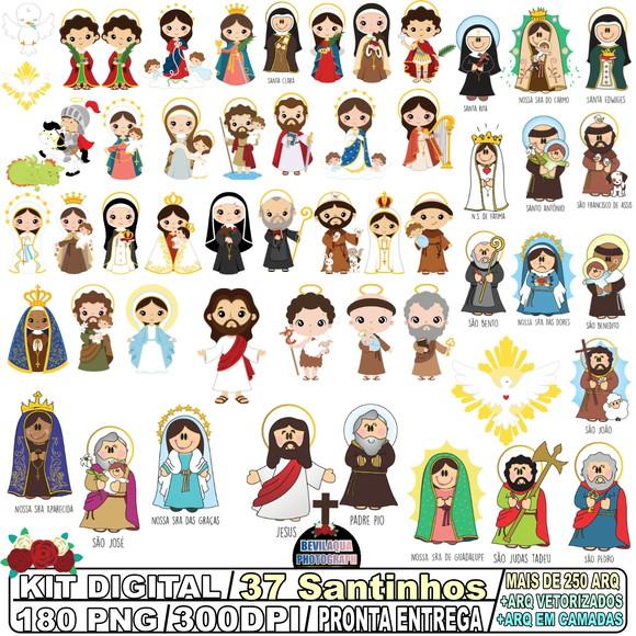 Kit Digital 37 Santinhos & Anjinhos Diversos / Png e Vetor