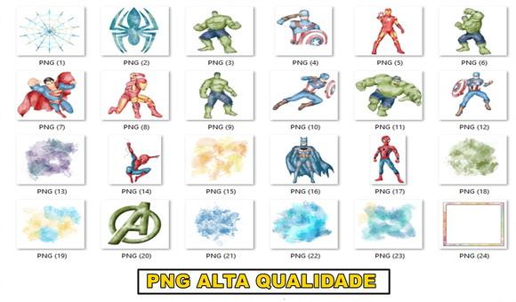 Kit Digital Super Heróis Aquarela