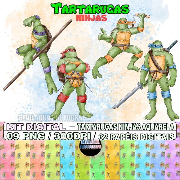 Kit Digital Tartarugas Ninjas Aquarela