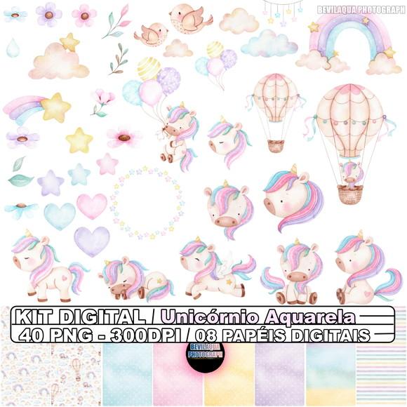 Kit Digital Unicórnio Aquarela