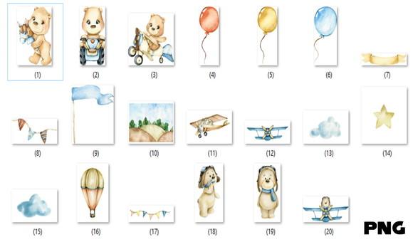 Kit Digital Ursinho Aviador Aquarela