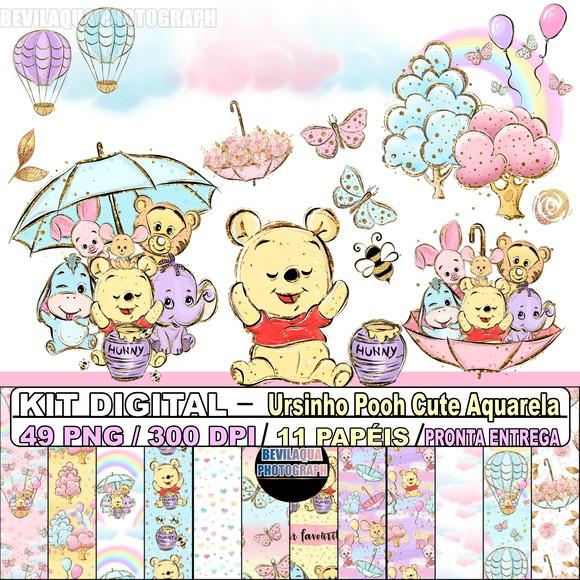 Kit Digital Ursinho Pooh Aquarela Cute