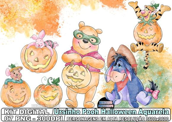 Kit Digital Ursinho Pooh Halloween Aquarela