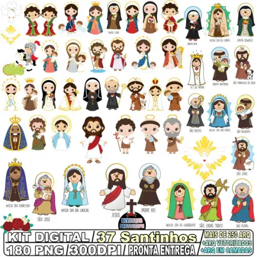 Kit Digital 37 Santinhos & Anjinhos Diversos / Png e Vetor