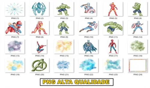 Kit Digital Super Heróis Aquarela
