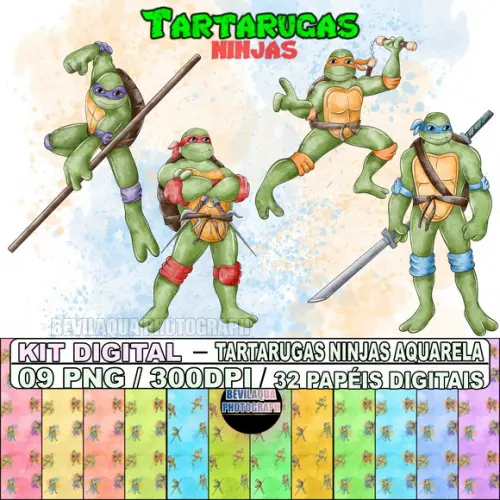 Kit Digital Tartarugas Ninjas Aquarela