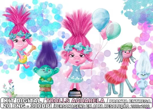 Kit Digital Trolls Aquarela