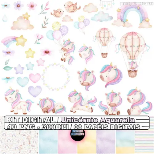 Kit Digital Unicórnio Aquarela