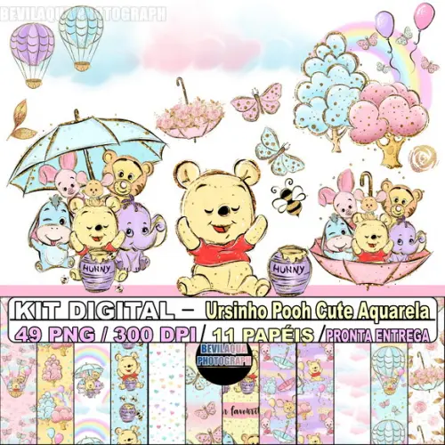 Kit Digital Ursinho Pooh Aquarela Cute