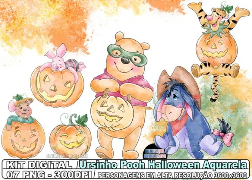 Kit Digital Ursinho Pooh Halloween Aquarela