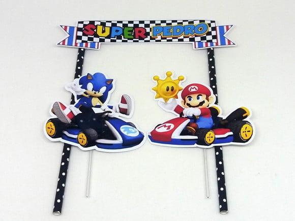 Topo de Bolo Mario e Sonic Kart
